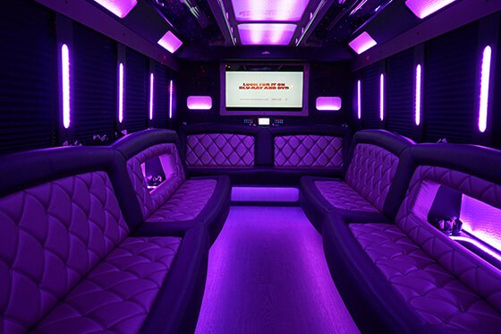 the interior of a party bus rental 